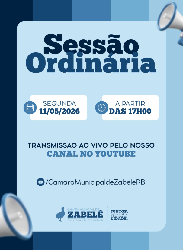 A Câmara Municipal de Zabelê convida toda a população Zabeleense para participar da 28º Reunião Plenária Ordinária da VIII Legislatura