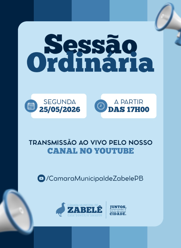 A Câmara Municipal de Zabelê convida toda a população Zabeleense para participar da 29º Reunião Plenária Ordinária da VIII Legislatura